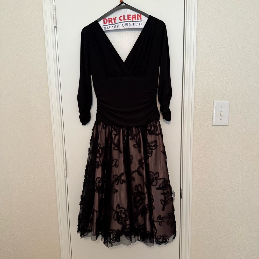 S.L. Fashions Black Fit and Flare V-Neck Dress